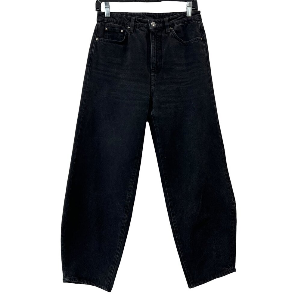 $330 Toteme Black Denim Barrel Leg High Rise Pants size 28/32 - Picture 2 of 6